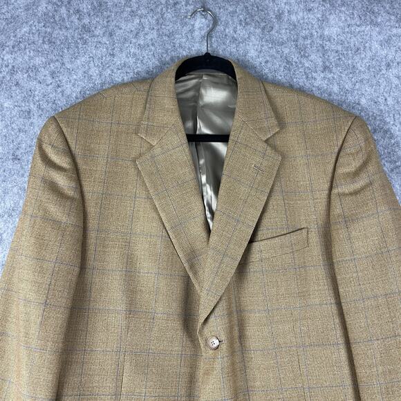 Vintage Oliver Wool Blazer Sport Coat Jacket Men 44L Tan Windowpane 3 Button - Picture 2 of 16